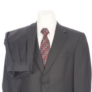 Hart Schaffner Marx Black Pinstripe Wool Suit